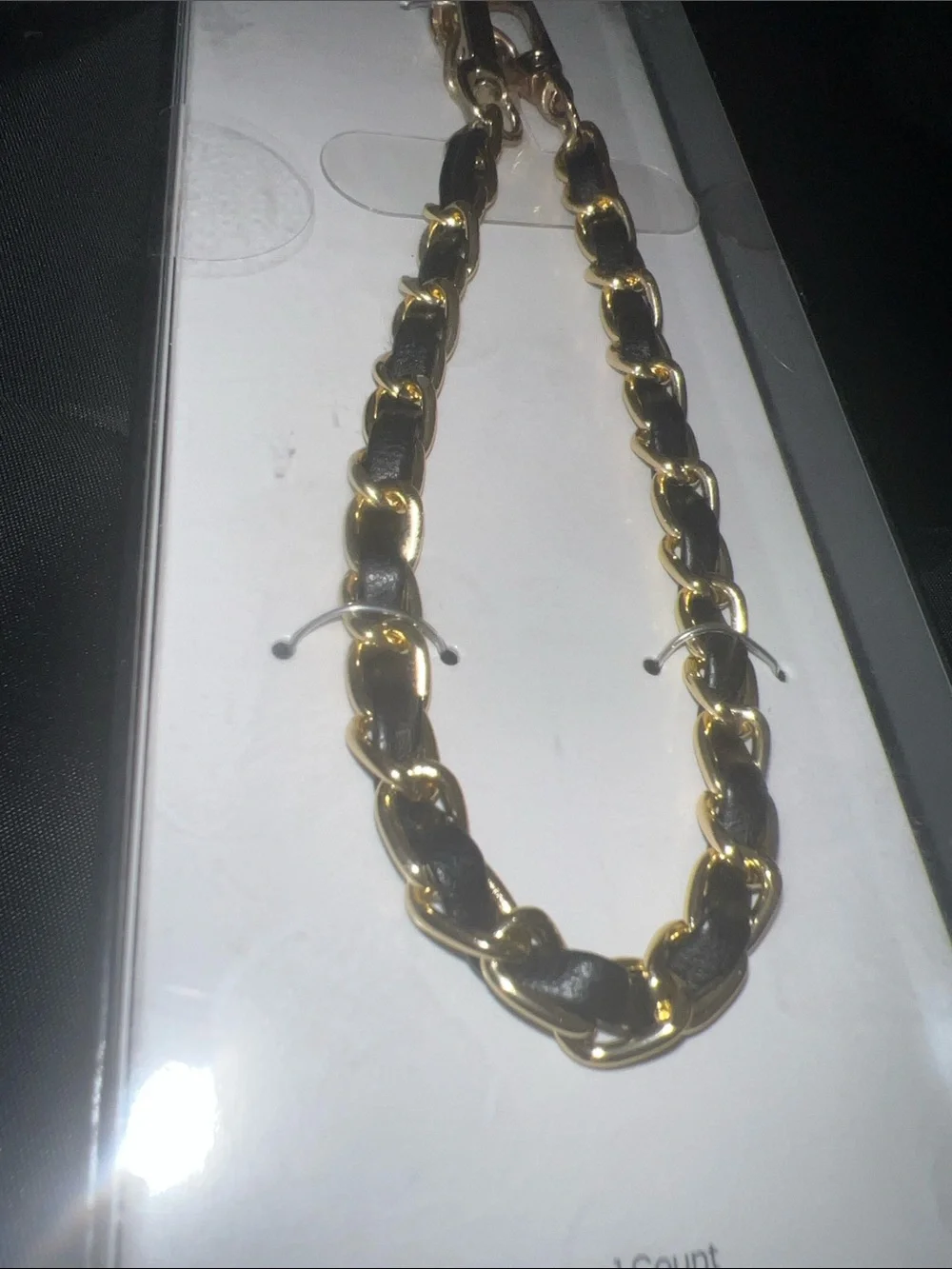 NIB Universal Phone Wristlet Golden Chain With Faux Black leather 12.5in